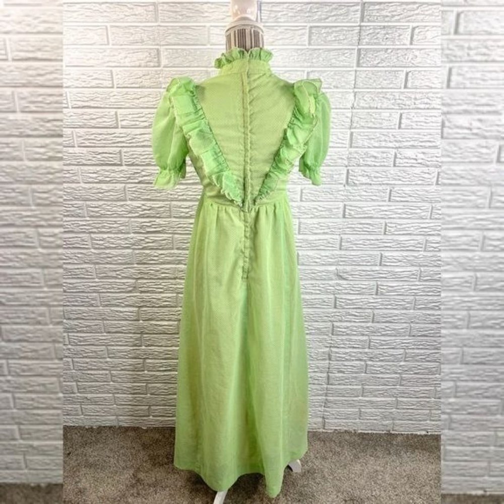 Vintage Green Polka Dot Ruffled Cottagecore Dress Size Small - Picture 5 of 9